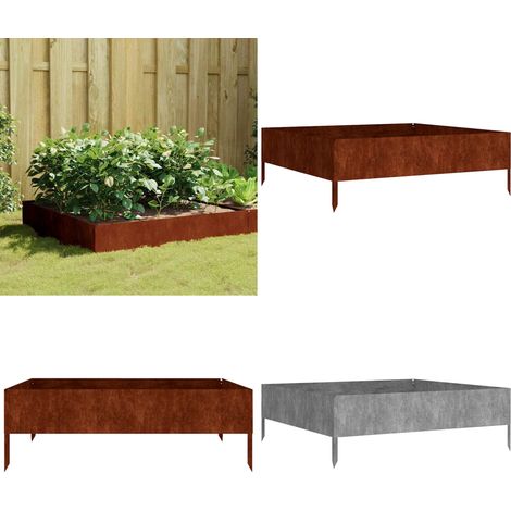 Lit surélevé de jardin 100x100x33,5 cm acier corten - Jardiniere Exterieur - Bac A Fleurs - Lit Surélevé - Acier Corten - Decoration Jardin - Home & Living (1/5)