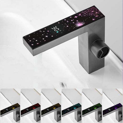 Robinet de lavabo intelligent avec écran LED – Mitigeur électronique sans pile en laiton anticalcaire – Affichage température eau chaude/froide (1/4)