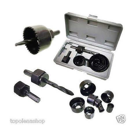 SET FRESE A TAZZA PER TRAPANO KIT 11 SEGHE FORATRICI LEGNO PLASTICA