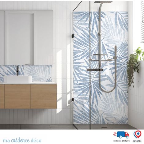 Panneau de douche : Dessin feuilles - Couleur Bleu Pastel - Alu composite - 120 - 245 (1/3)