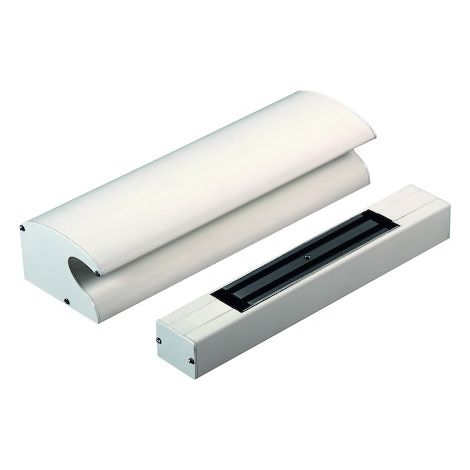 Groom – Bandeau ventouse 1 vantail 300kg – Tension 12/24/48V – Longueur 400 mm – Fixations invisibles en aluminium laqué