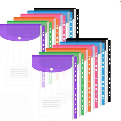 Cartelline portadocumenti, 12 pezzi, formato A4, trasparenti, con bordi a strappo, chiusura a scatto, pratiche per organizzare documenti, disponibili in 6 colori. (1/5)