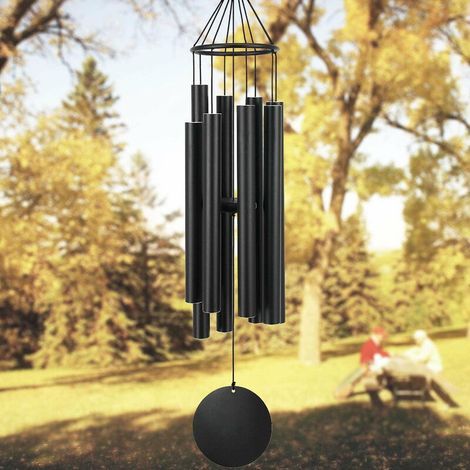 Carillons éoliens extérieurs ton profond, carillons éoliens de 38 pouces, carillons éoliens commémoratifs avec 8 tubes accordés, jardin, cour, patio et décoration intérieure - Noir (1/5)