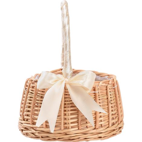 Panier Fleuri Tressé à Main pour Fille d'Honneur, Corbeille Décorative en Osier Naturel, avec Fleurs Artificielles, Portable et Léger, Idéal Mariage et Cérémonie (1/4)