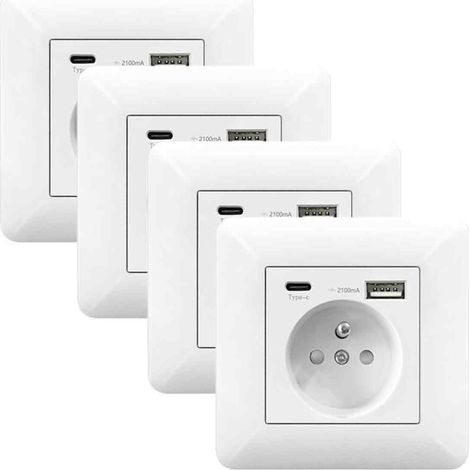 4er-Pack 16A-Wandsteckdosenleisten mit USB- und Typ-C-Anschluss – Unterputzsteckdosen für Handys, Smartphones und Tablets (1/5)
