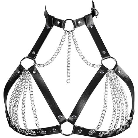 Bracelet de soutien-gorge en cuir, chaîne de poitrine en couche Punk, harnais de poitrine en cuir noir Body Chain Belt Rave Nightclub Accesseur de bijoux de soutien-gorge au ventre pour le carnaval (1/5)