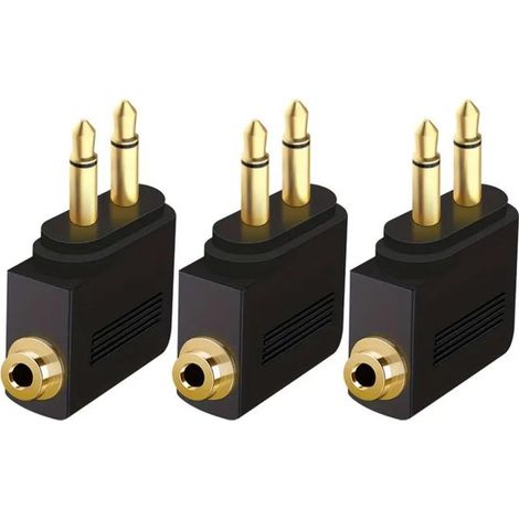 Adattatore per cuffie da aereo,doppio jack da 3,5 mm maschio-femmina,connettore da jack audio a spina per aereo (3 pezzi,placcati in oro) (1/4)