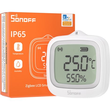 SONOFF SNZB-02WD IP65 Zigbee LCD Capteur Intelligent de Température et d'Humidité, étanche pour Serre/Salle de bain, Surveillance via APP avec Graphiques, Installation Flexible