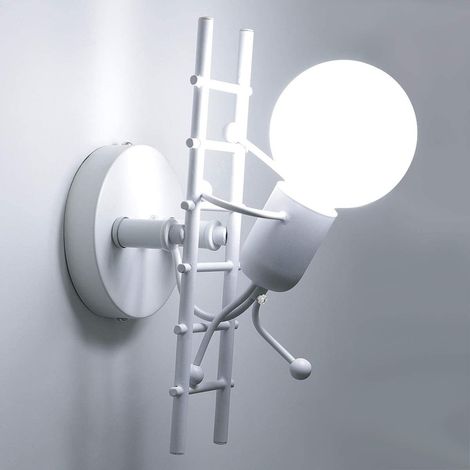 Lámpara de Pared Retro Dormitorio Salón Iluminación Industrial Aplique de Pared Vintage E27 Blanco