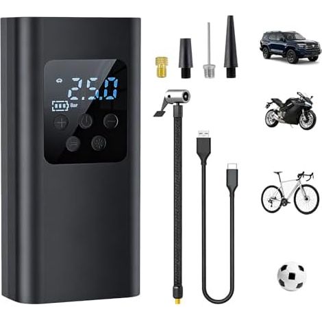 Aischens Compresseur à Air Portatif 150PSI(10,3Bar), Gonfleur de Pneus sans Fil Portable pour Voiture, 6000mAh Mini Pompe Electrique avec LED, Voitures, Motos, Vélos, Ballons - (1/5)