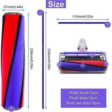 Brosse de rechange pour aspirateurs Dyson V6, V7, V8, V10 et V11, rouleau souple, avec 6 bandes de feutre, pour le nettoyage. (1/5)