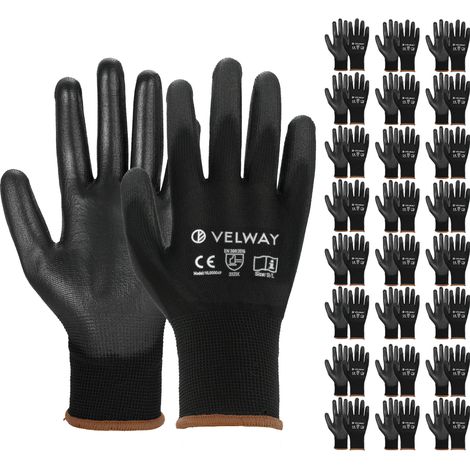 Velway Gants de Travail PU Noirs 24 Paires Taille 9 (1/5)