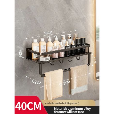 Étagère d'angle jaune et blanche (poteau noir de 40 cm) pour salle de bain, rangement de toilettes, étagère à shampoing et étagère de cuisine. (1/5)