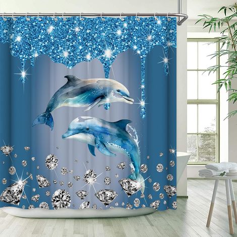 Rideau de douche animal, rideau de douche de salle de bain en polyester imperméable, lavable en machine, avec 12 crochets, 180180cm (1/5)