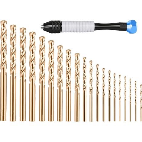 Mini Perceuse à Main Drill 20Pcs Kit Forets Hélicoïdaux,Forets HSS Foret Metal 0,5 à 1,4mm et 1,5 à 2,4mm Micro Forets de Gravure pour Bois, Métal, Plastique, Bijoux Gravure CNC (1/5)
