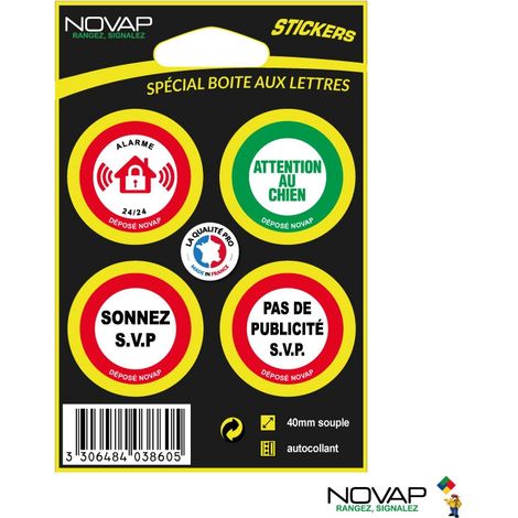 Planche de 4 stickers Ø 40mm Haute Visibilité – Spécial boite aux lettres - 4038605