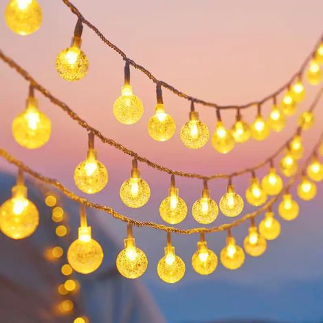Catena luminosa a LED sferica - Luci decorative - Catena luminosa per esterni - Illuminazione da giardino - Stile cristallo - 10 metri - 80 LED - Con telecomando - Bianco caldo (1/5)