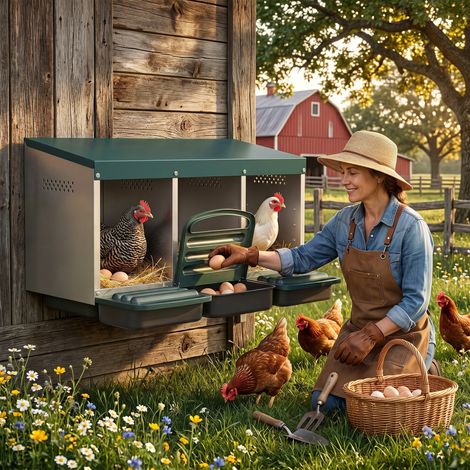 Nido per galline ovaiole, nido arrotolabile con fori di ventilazione, 3 scomparti, nido per 3 galline, 84 x 55 x 61 cm, argento