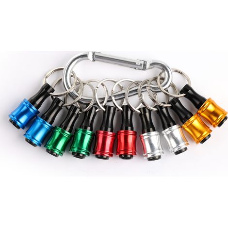 Porte-embouts de tournevis en alliage d'aluminium, 1/4 pouce, tige hexagonale, 10 pièces avec mousqueton argenté, portable (1/5)