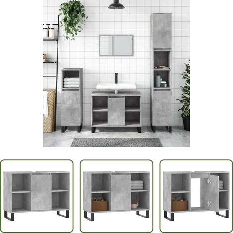 vidaXL Armoire bois d'ingénierie - Armoire salle de bain gris béton 80x33x60cm bois d'ingénierie (1/5)
