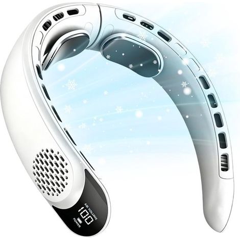 Ventilador de cuello portátil,3 velocidades,silencioso y potente,con pantalla LED,recargable,ideal para exteriores,oficina y deportes (1/2)