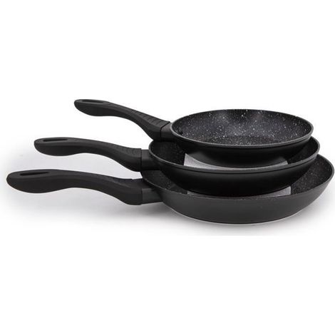 CHEFFINGER Set 3 poêles 20/24/28 cm - Revêtement marbre anti-adhésif - Tous feux (induction) - Noir (1/3)