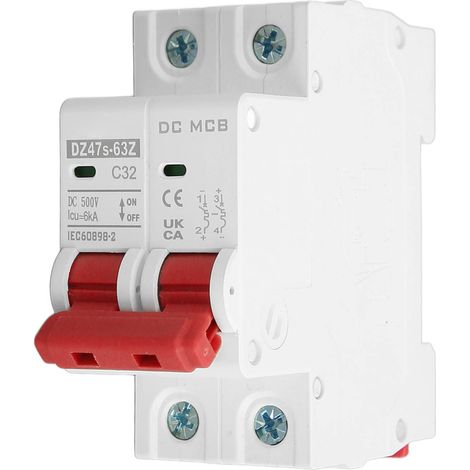 Disjoncteur bipolaire 6000 A, montage sur rail DIN, 500 V CC, 32 A (1/5)