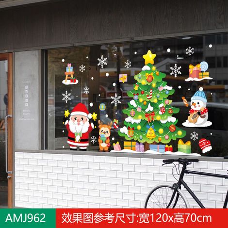 Autocollants de Noël pour centres commerciaux, magasins, vitrines, sapins de Noël, flocons de neige, boules à suspendre, nœuds décoratifs et autocollants statiques pour vitres.