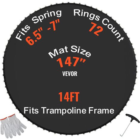 VEVOR Tapis de rechange pour trampoline, tapis de saut de remplacement universel pour trampoline rond avec cadre de 426 cm, resistant aux UV, anneaux en V durables, pour ressort de 16,5 a 17,8 cm