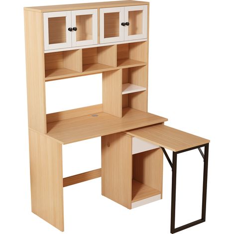 CAIziBureau informatique, bureau avec étagère, bureau armoire, table de travail, bureau armoire, blanc naturel 180 cm (1/5)