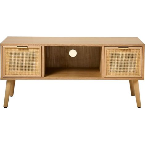 Mueble de TV con 2 cajones y frentes de ratán L100 cm - MIYA (1/5)