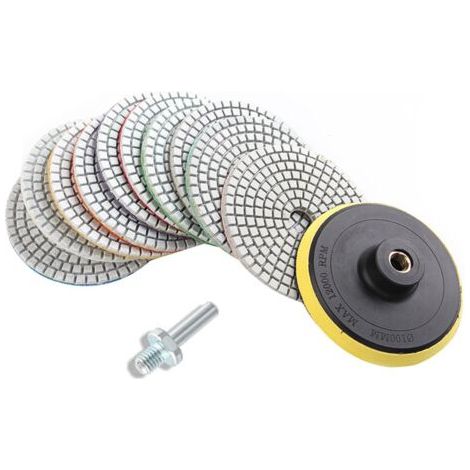 Lot de 12 disques de polissage diamant humide et sec - 4" - Pour granit, marbre, béton, pierre (1/5)