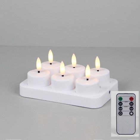 Lot de 6 bougies chauffe-plat sans flamme - rechargeables - LED - avec minuteur et télécommande - Idéales pour la Saint-Valentin et la décoration de table - Plastique - Blanches (1/5)