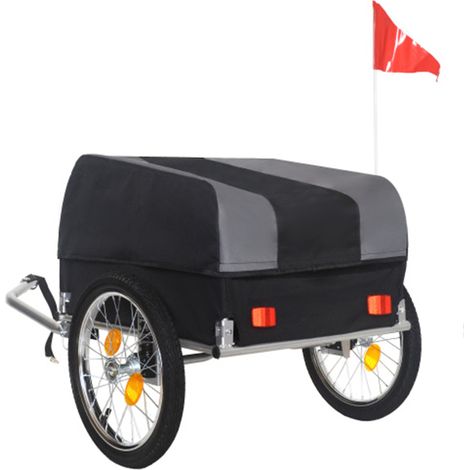 Remorque cargo pour vélo avec housse imperméable amovible - Capacité de charge de 40 kg, roues tout-terrain de 16 pouces et conception pliable pour le camping et les courses - Gris/Noir (1/4)