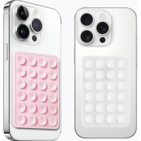 Lot de 2 Supports de téléphone à Ventouse en Silicone, adhésif en Silicone antidérapant pour téléphone Portable, Support Solide pour Selfies et vidéos (Rose Clair et translucide) (1/5)
