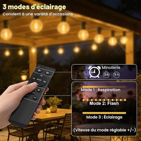 String Lights with Remote Control, LED String Lights for Outdoor Garden with G40 LED Bulbs, Timer, Outdoor Light for Terrace, Patio, Garden, Wedding, Camping (1/2)