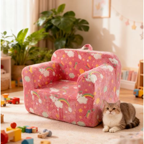 Poltroncina per bambini in schiuma con maniglia e tasche laterali, rosa arcobaleno OKMYHOME (1/5)