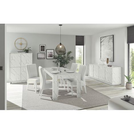 Salle à manger moderne blanc marbré Carrat (1/5)