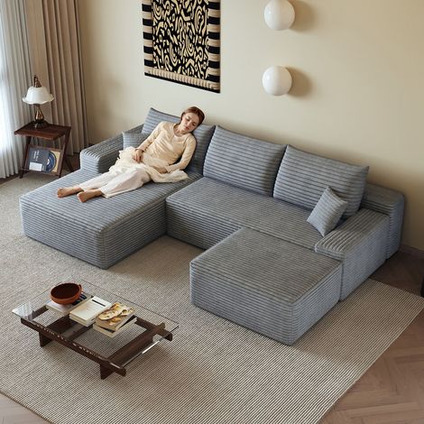 Canapé modulable forme en L méridienne assise profonde style moderne montage non requis livraison compressée coloris gris (1/5)