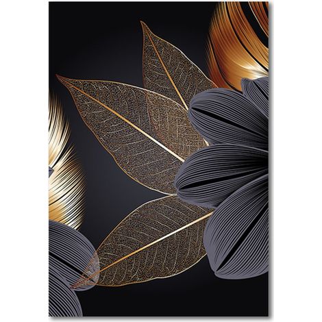 Tableau En Toile Feuilles Abstraites - Toile Lin - Décor Murale Moderne Pour Salon Chambre À Coucher Salle À Manger - 1 Pièce (1/5)