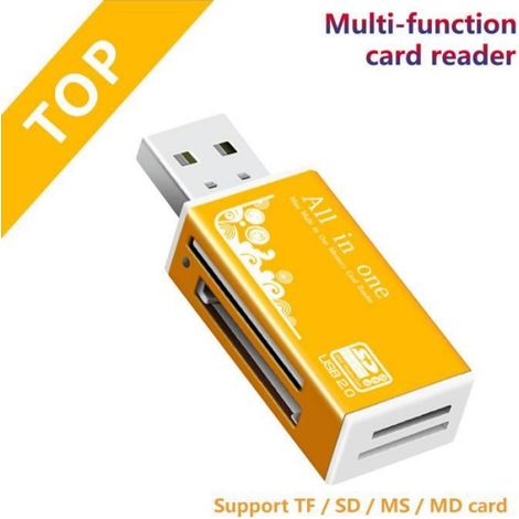 Lecteur de carte mémoire multi USB 2.0 tout en 1,adaptateur pour Micro SD SDHC TF M2 MMC MS PRO DUO- Or[D3571970]