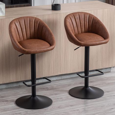 Barhocker 2er Set, höhenverstellbar, drehbar, Kunstleder, Braun (1/5)