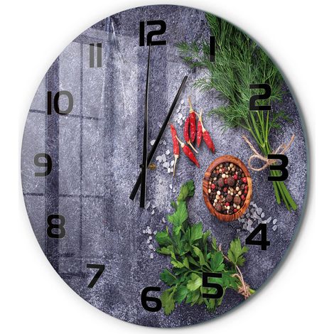Horloge Murale Ronde Sans Cadre en Verre Trempé Silencieuse et Moderne Herbes et épices fi 60 cm (1/5)
