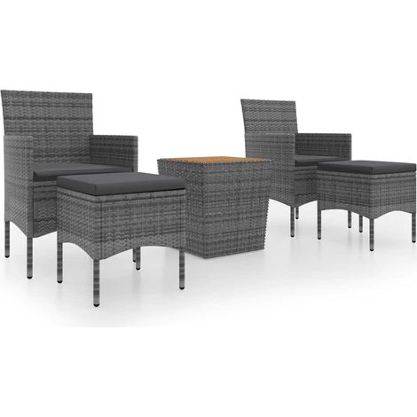 Set Bistrot Giardino 5 pz Salotto da Giardino Polyrattan e Massello Acacia Grigio (1/5)