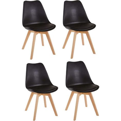 Esszimmerstühle 4er Set, Skandinavische Küchenstühle, Kunstleder Sitzfläche, Massivholz Beine, Schwarz (1/5)