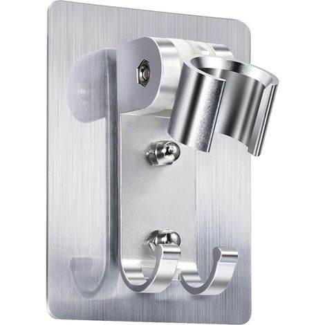 Support de Pomme de Douche Adhésif Fort Pommeau de Douche Support de Montage Mural Ajustable Porte-Baguette de Douche avec 2 Crochets de Cintre pas Besoin de Perceuse (1/5)