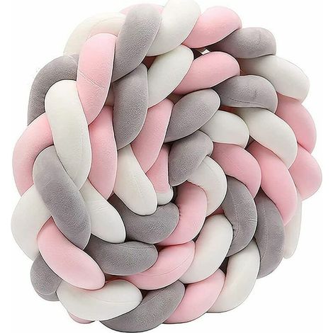 Lit serpent tressé tête protection lit bordure lit bébé coton noeud oreiller rouleau de lit coussin d'allaitement décoratif oreiller lit oreiller canapé coussin pour chambre salon, blanc + gris + ros