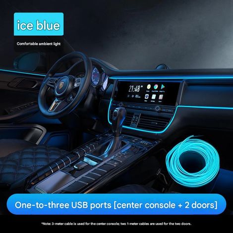 Kit Éclairage Ambiance LED USB pour Voiture – Bande Lumineuse Intérieur Automobile Néon Décoratif Console Centrale et 2 Portières 1 Kit, Bleu Glacé