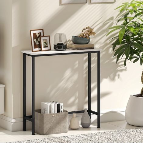 Table console d'entrée 75x24x76 cm noire, plateau effet marbre, pieds réglables, métal MEUBLIV (1/5)