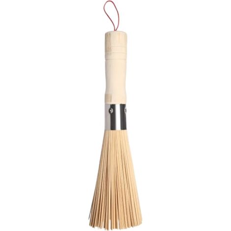 Brosse à wok en bambou avec manche, pour nettoyer et frotter. Technique traditionnelle de lavage des ustensiles de cuisine en bambou naturel (24 cm). (1/4)